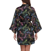 Load image into Gallery viewer, Neon Floral Horses Long Sleeve Kimono Robe Long Sleeve Kimono Robe e-joyer 
