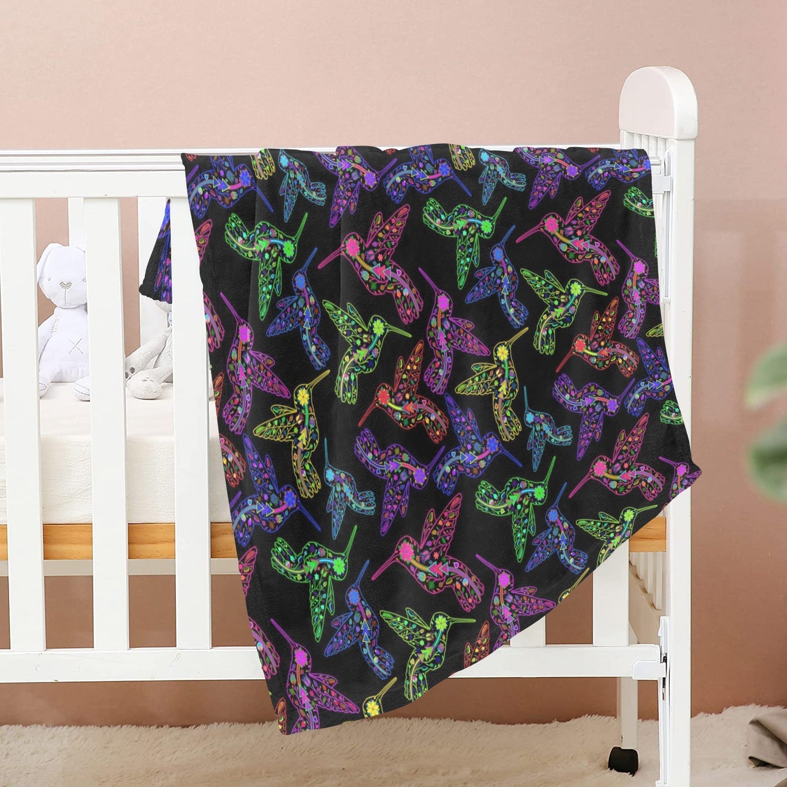 Neon Floral Hummingbirds Baby Blanket 40"x50" Baby Blanket 40"x50" e-joyer 