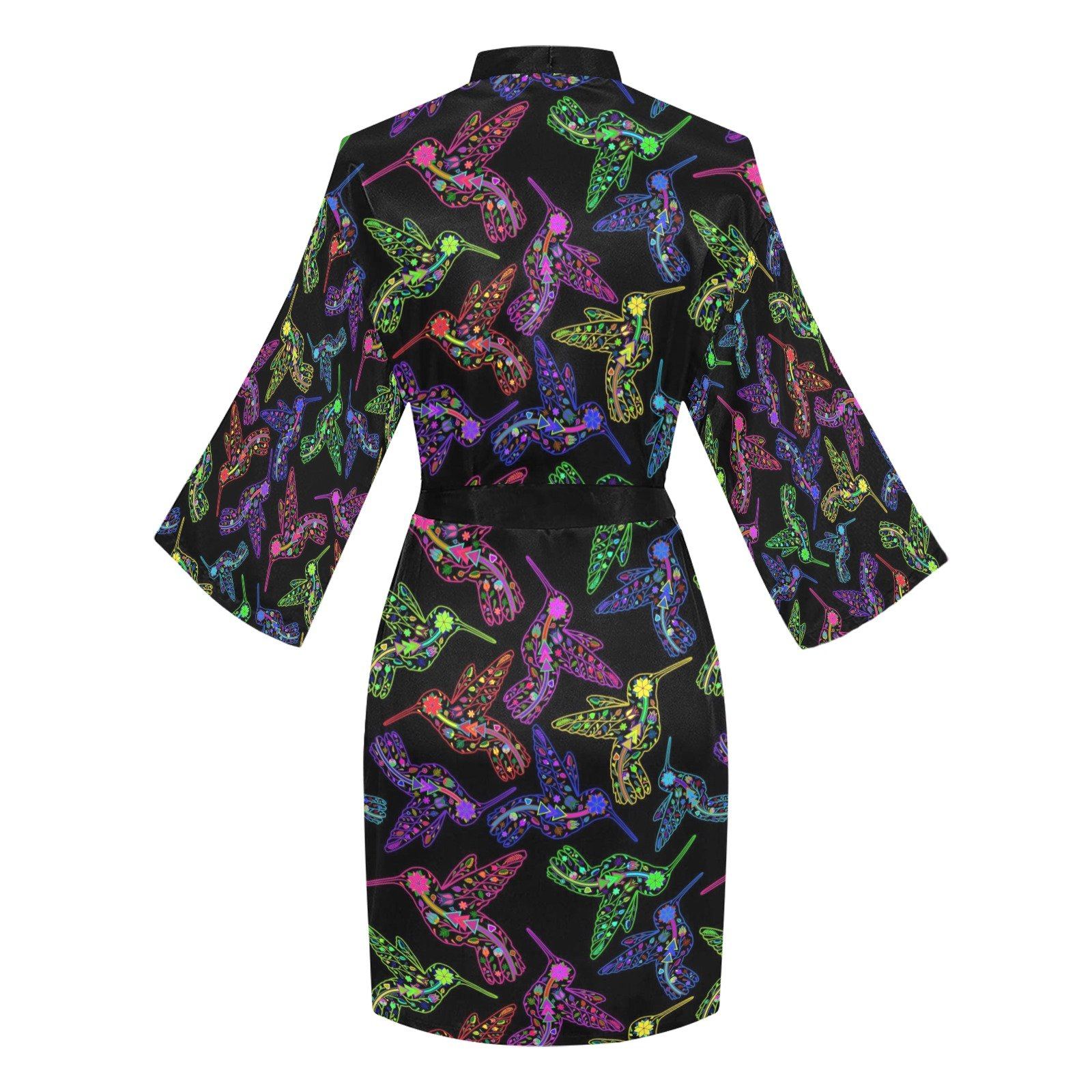 Neon Floral Hummingbirds Long Sleeve Kimono Robe Long Sleeve Kimono Robe e-joyer 