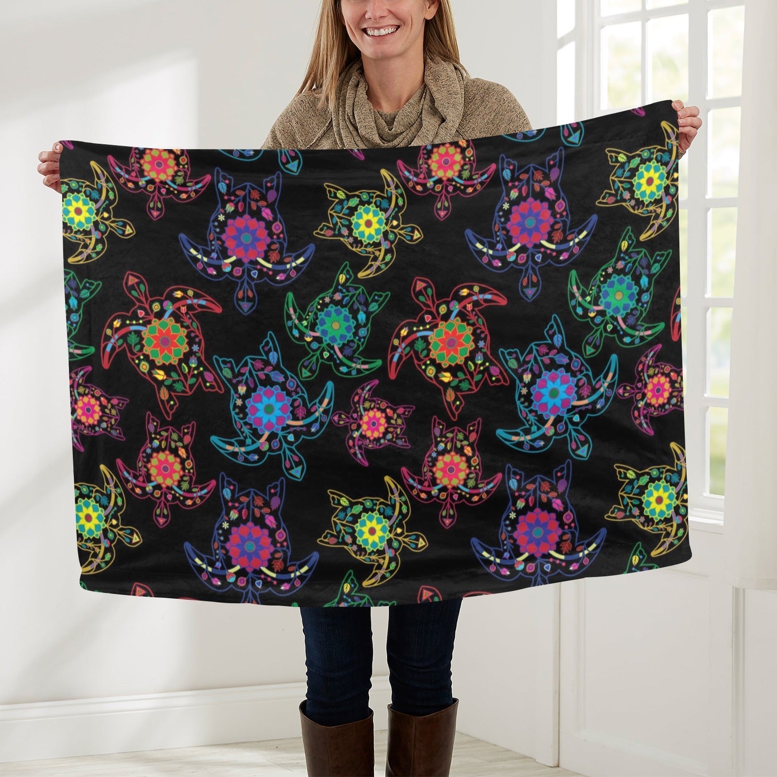 Neon Floral Turtle Baby Blanket 30"x40" Baby Blanket 30"x40" e-joyer 