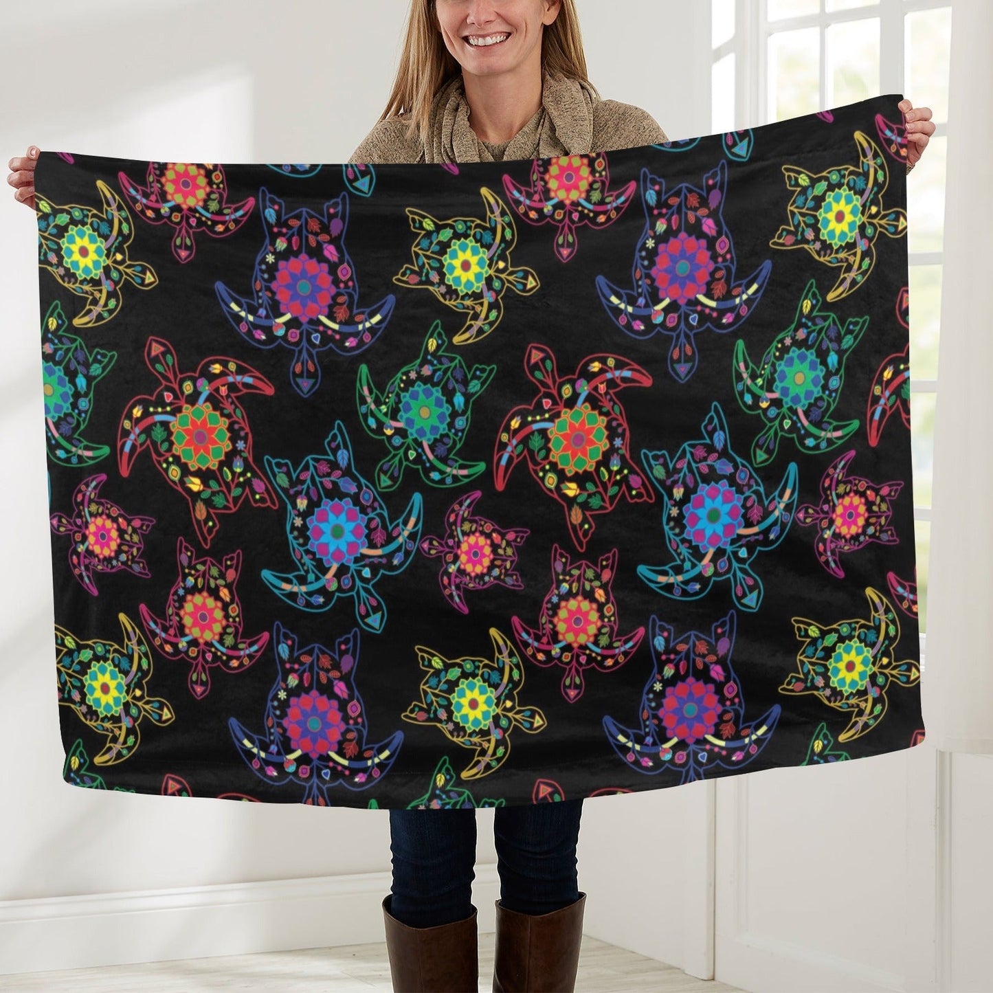 Neon Floral Turtle Baby Blanket 40"x50" Baby Blanket 40"x50" e-joyer 