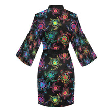 Load image into Gallery viewer, Neon Floral Turtle Long Sleeve Kimono Robe Long Sleeve Kimono Robe e-joyer 
