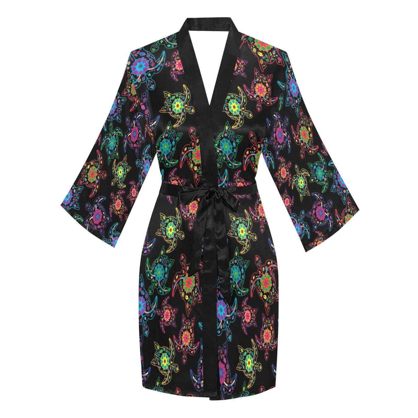 Neon Floral Turtle Long Sleeve Kimono Robe Long Sleeve Kimono Robe e-joyer 