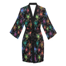 Load image into Gallery viewer, Neon Floral Turtle Long Sleeve Kimono Robe Long Sleeve Kimono Robe e-joyer 
