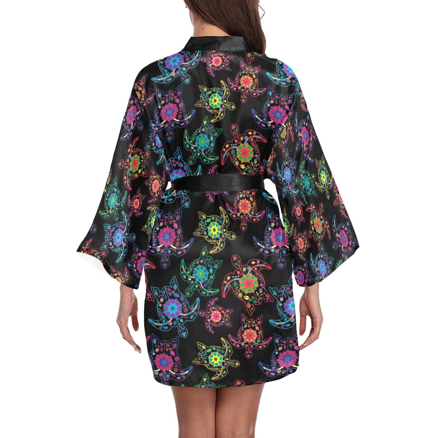 Neon Floral Turtle Long Sleeve Kimono Robe Long Sleeve Kimono Robe e-joyer 