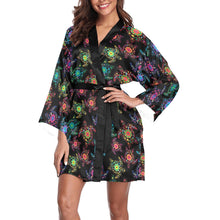 Load image into Gallery viewer, Neon Floral Turtle Long Sleeve Kimono Robe Long Sleeve Kimono Robe e-joyer 
