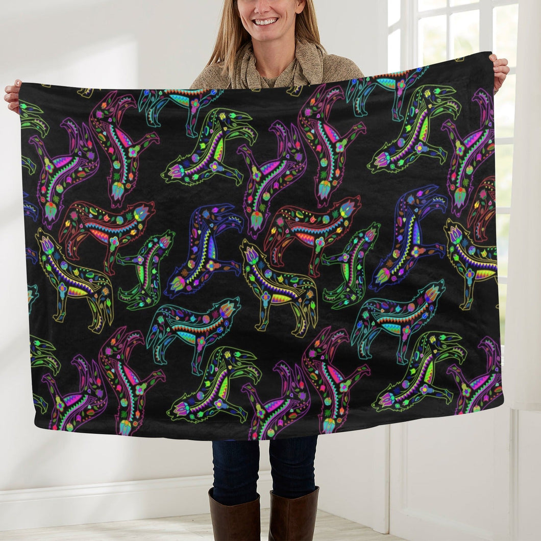 Neon Floral Wolves Baby Blanket 40