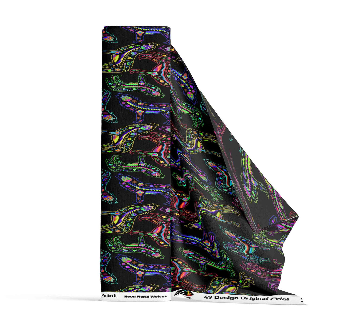 Neon Floral Wolves Fabric