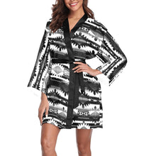 Load image into Gallery viewer, Okotoks Black and White Long Sleeve Kimono Robe Long Sleeve Kimono Robe e-joyer 
