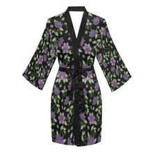 Load image into Gallery viewer, Purple Beaded Rose Long Sleeve Kimono Robe Long Sleeve Kimono Robe e-joyer 
