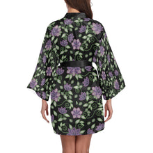 Load image into Gallery viewer, Purple Beaded Rose Long Sleeve Kimono Robe Long Sleeve Kimono Robe e-joyer 
