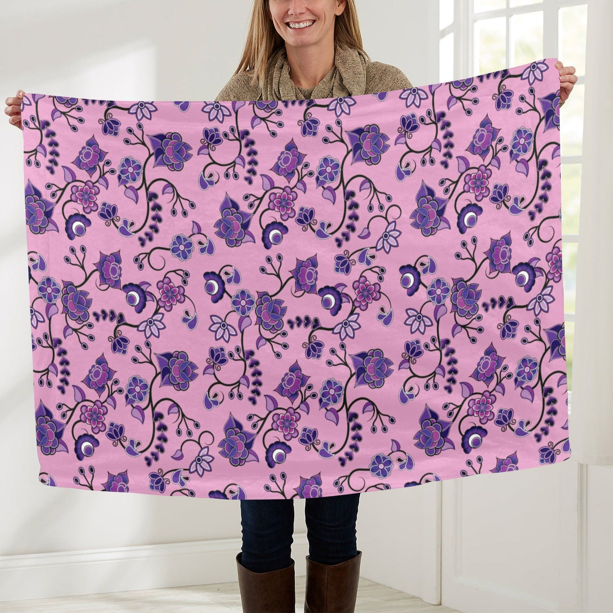 Purple Floral Amour Large Baby Blanket by 49 Dzine