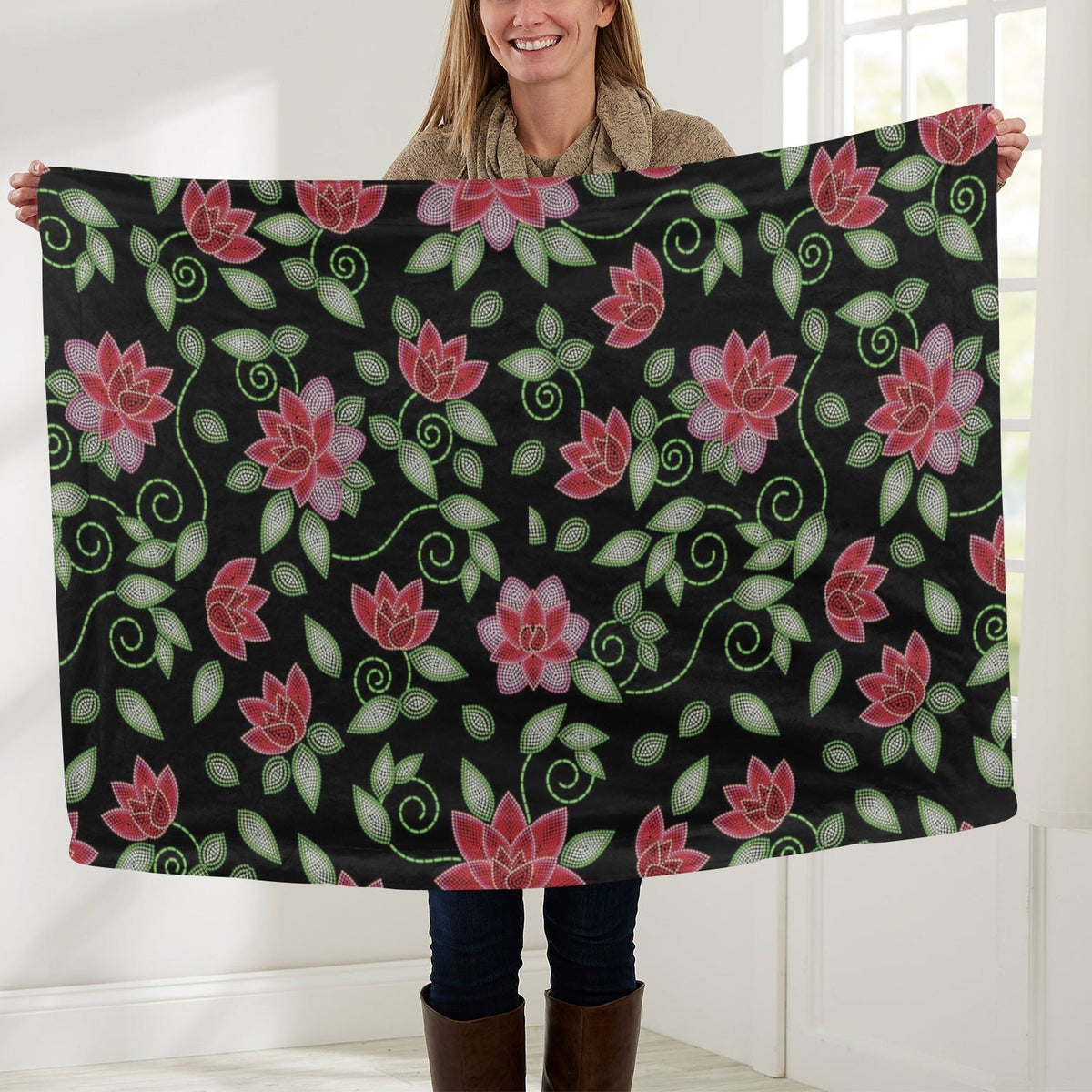 Red Beaded Rose Large Baby Blanket by 49 Dzine