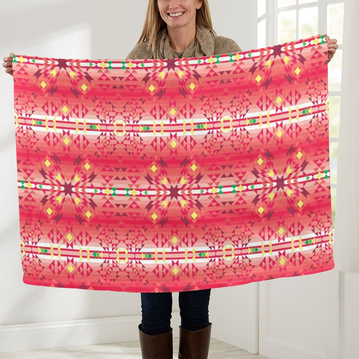 Red Pink Star Large Baby Blanket by 49 Dzine