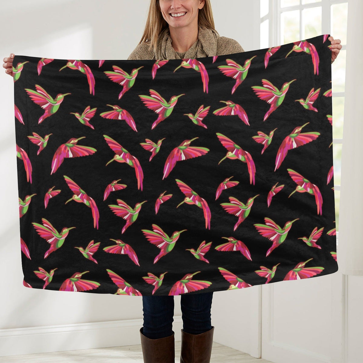 Red Swift Colourful Black Large Baby Blanket by 49 Dzine