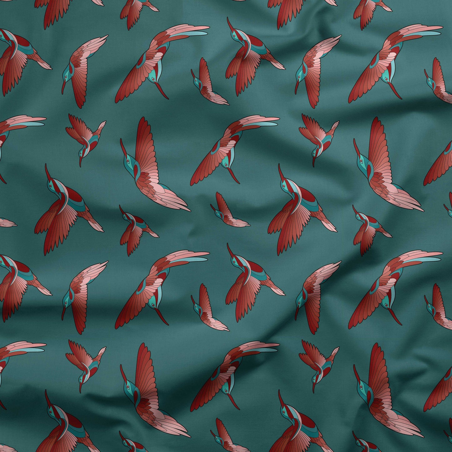 Red Swift Turquoise Cotton Poplin Fabric By the Yard Fabric NBprintex 