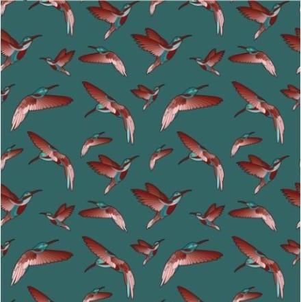 Red Swift Turquoise Cotton Poplin Fabric By the Yard Fabric NBprintex 