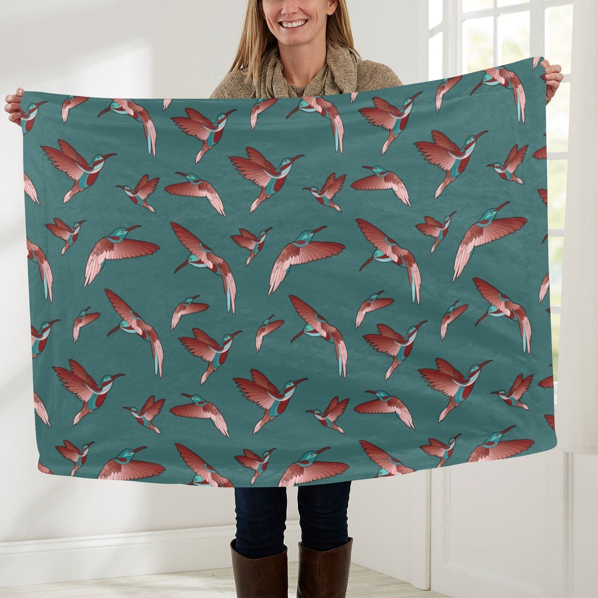Red Swift Turquoise Large Baby Blanket by 49 Dzine