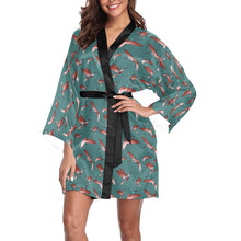 Load image into Gallery viewer, Red Swift Turquoise Long Sleeve Kimono Robe Long Sleeve Kimono Robe e-joyer 
