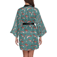 Load image into Gallery viewer, Red Swift Turquoise Long Sleeve Kimono Robe Long Sleeve Kimono Robe e-joyer 
