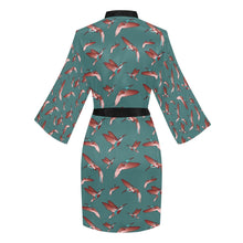 Load image into Gallery viewer, Red Swift Turquoise Long Sleeve Kimono Robe Long Sleeve Kimono Robe e-joyer 
