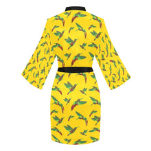 Load image into Gallery viewer, Red Swift Yellow Long Sleeve Kimono Robe Long Sleeve Kimono Robe e-joyer 
