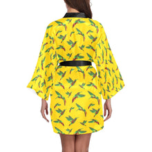 Load image into Gallery viewer, Red Swift Yellow Long Sleeve Kimono Robe Long Sleeve Kimono Robe e-joyer 
