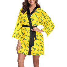 Load image into Gallery viewer, Red Swift Yellow Long Sleeve Kimono Robe Long Sleeve Kimono Robe e-joyer 
