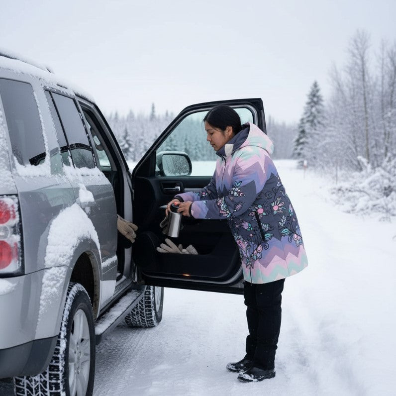 Silver Frostflower Women's Hooded Puffer Coat