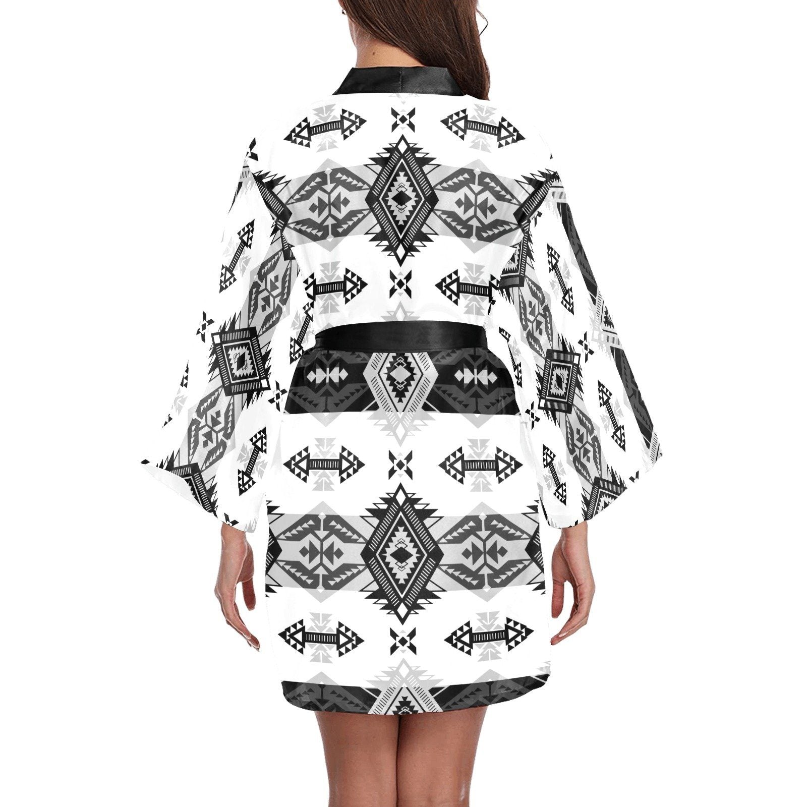 Sovereign Nation Black and White Long Sleeve Kimono Robe Long Sleeve Kimono Robe e-joyer 