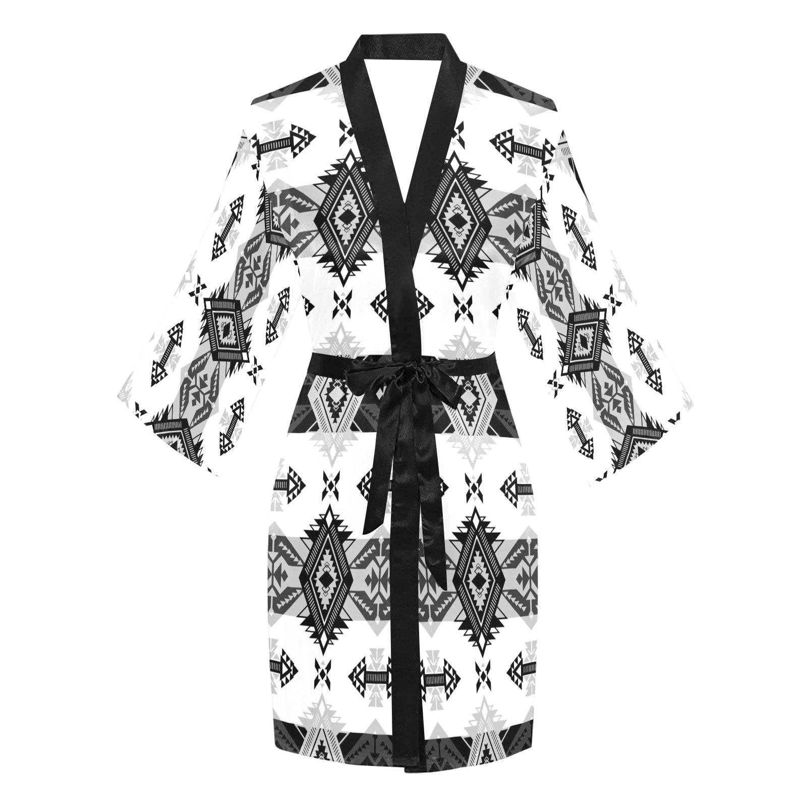 Sovereign Nation Black and White Long Sleeve Kimono Robe Long Sleeve Kimono Robe e-joyer 