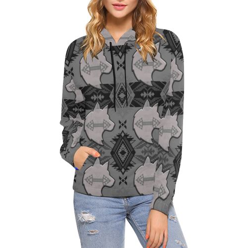Soveriegn Gray with Wolf All Over Print Hoodie for Women (USA Size) (Model H13) All Over Print Hoodie for Women (H13) e-joyer 