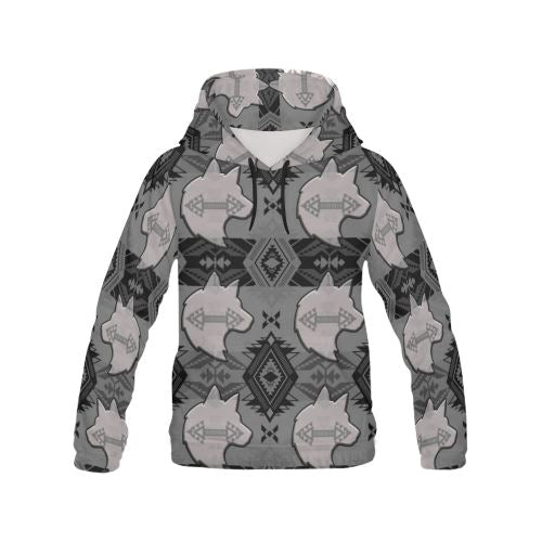 Soveriegn Gray with Wolf All Over Print Hoodie for Women (USA Size) (Model H13) All Over Print Hoodie for Women (H13) e-joyer 