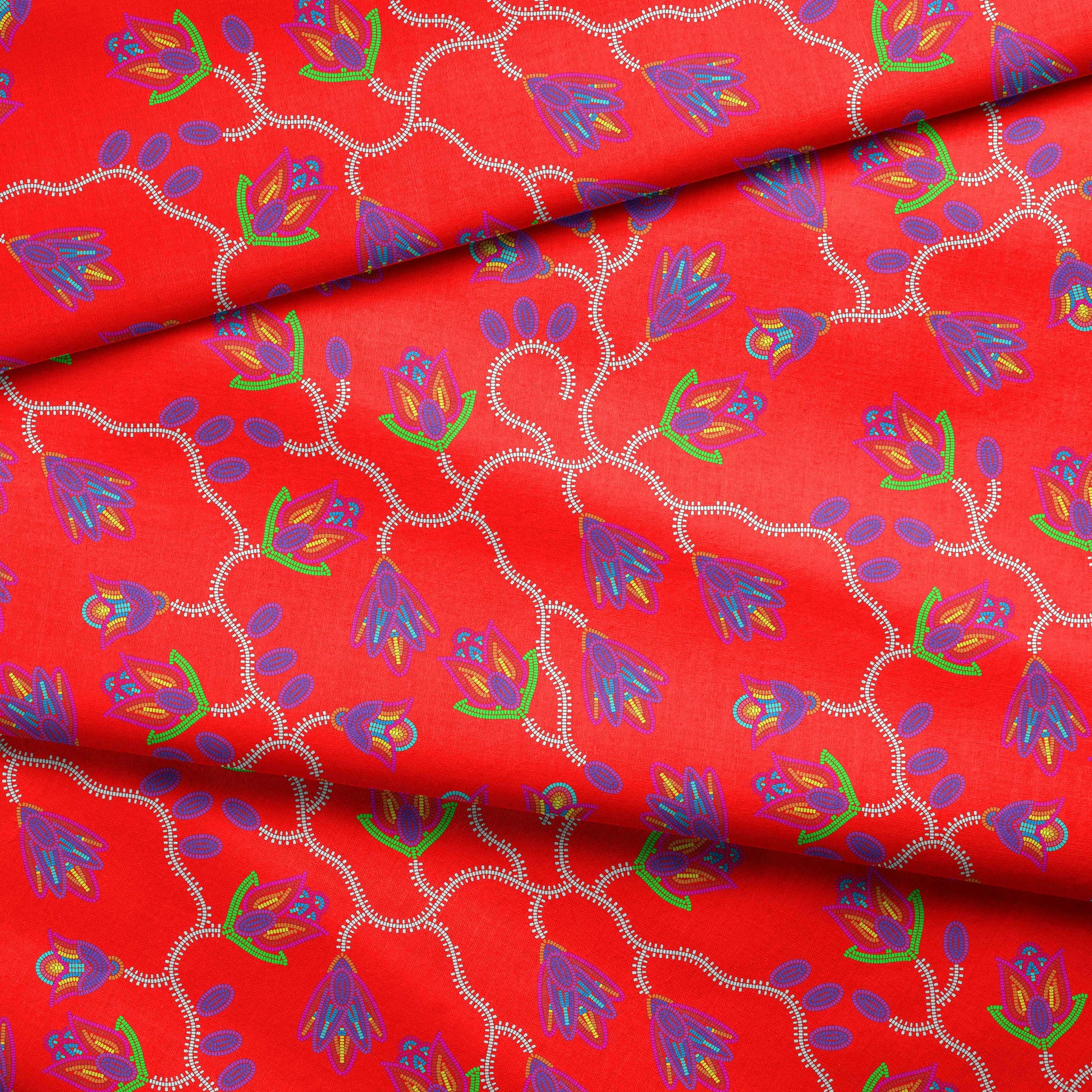 Spring Blossoms Red Cotton Poplin Fabric By the Yard Fabric NBprintex 