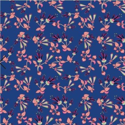 Swift Floral Peach Blue Cotton Poplin Fabric By the Yard Fabric NBprintex 