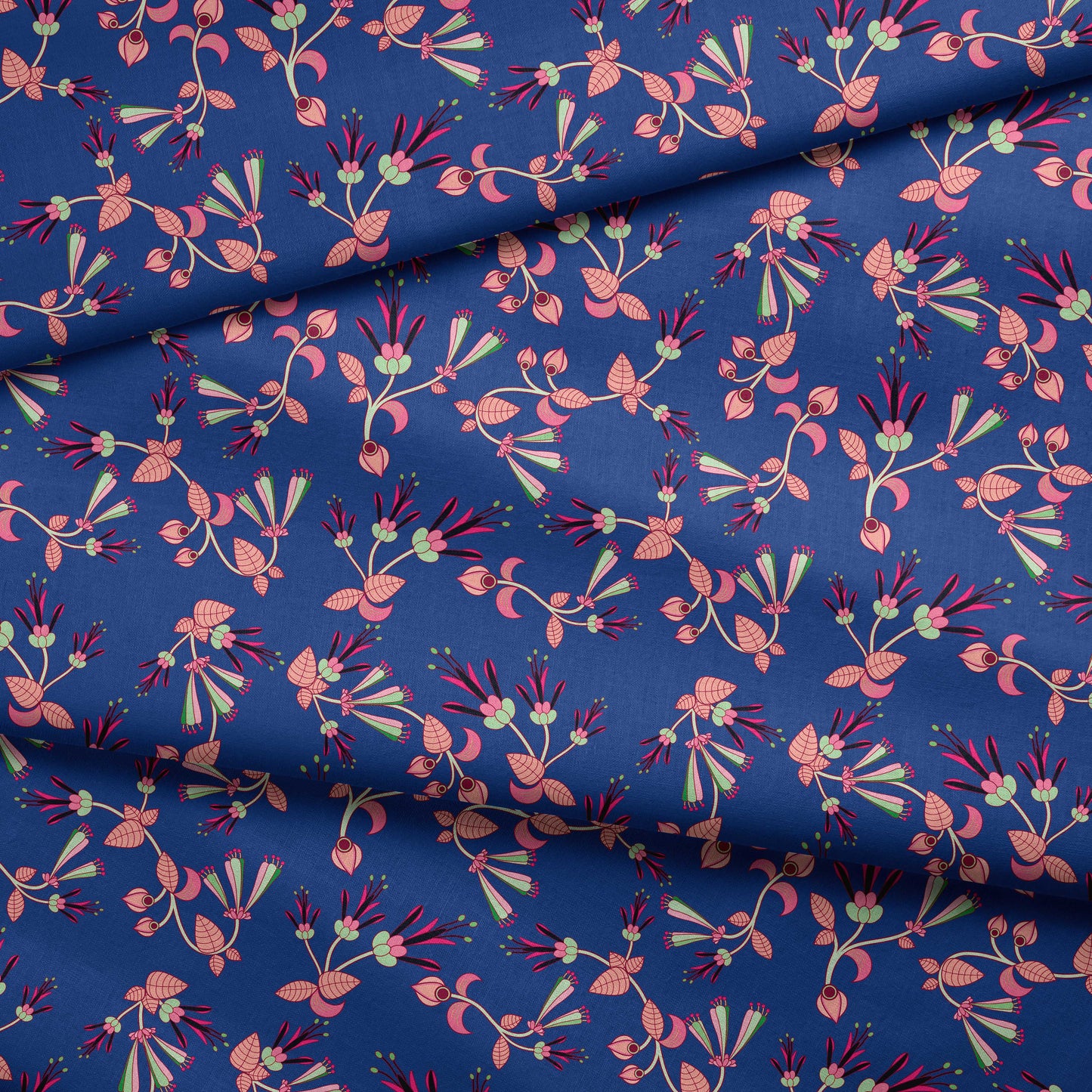 Swift Floral Peach Blue Cotton Poplin Fabric By the Yard Fabric NBprintex 