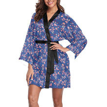 Load image into Gallery viewer, Swift Floral Peach Blue Long Sleeve Kimono Robe Long Sleeve Kimono Robe e-joyer 
