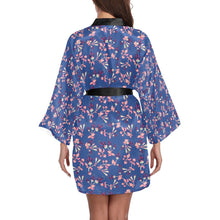 Load image into Gallery viewer, Swift Floral Peach Blue Long Sleeve Kimono Robe Long Sleeve Kimono Robe e-joyer 
