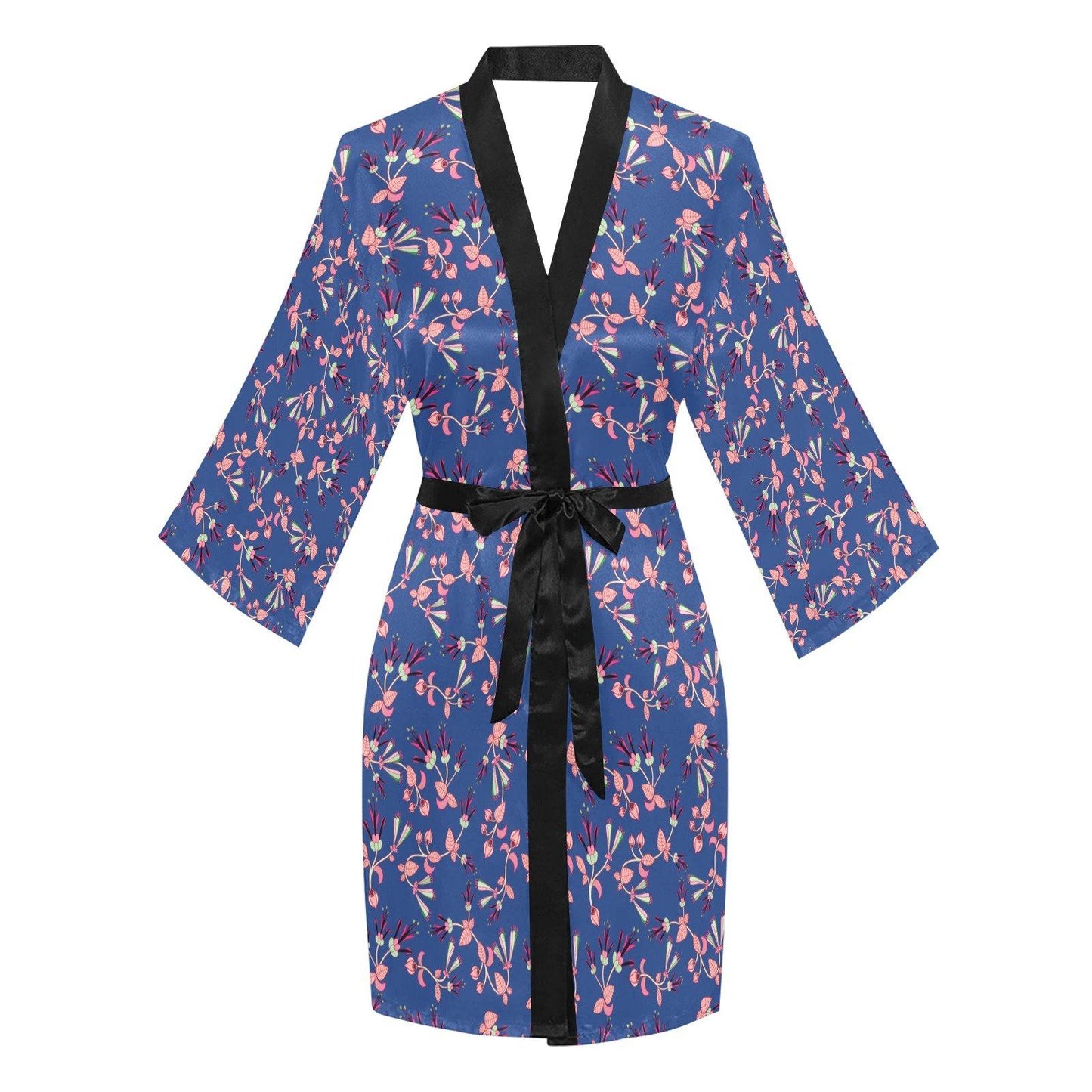 Swift Floral Peach Blue Long Sleeve Kimono Robe Long Sleeve Kimono Robe e-joyer 