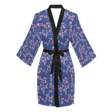 Load image into Gallery viewer, Swift Floral Peach Blue Long Sleeve Kimono Robe Long Sleeve Kimono Robe e-joyer 
