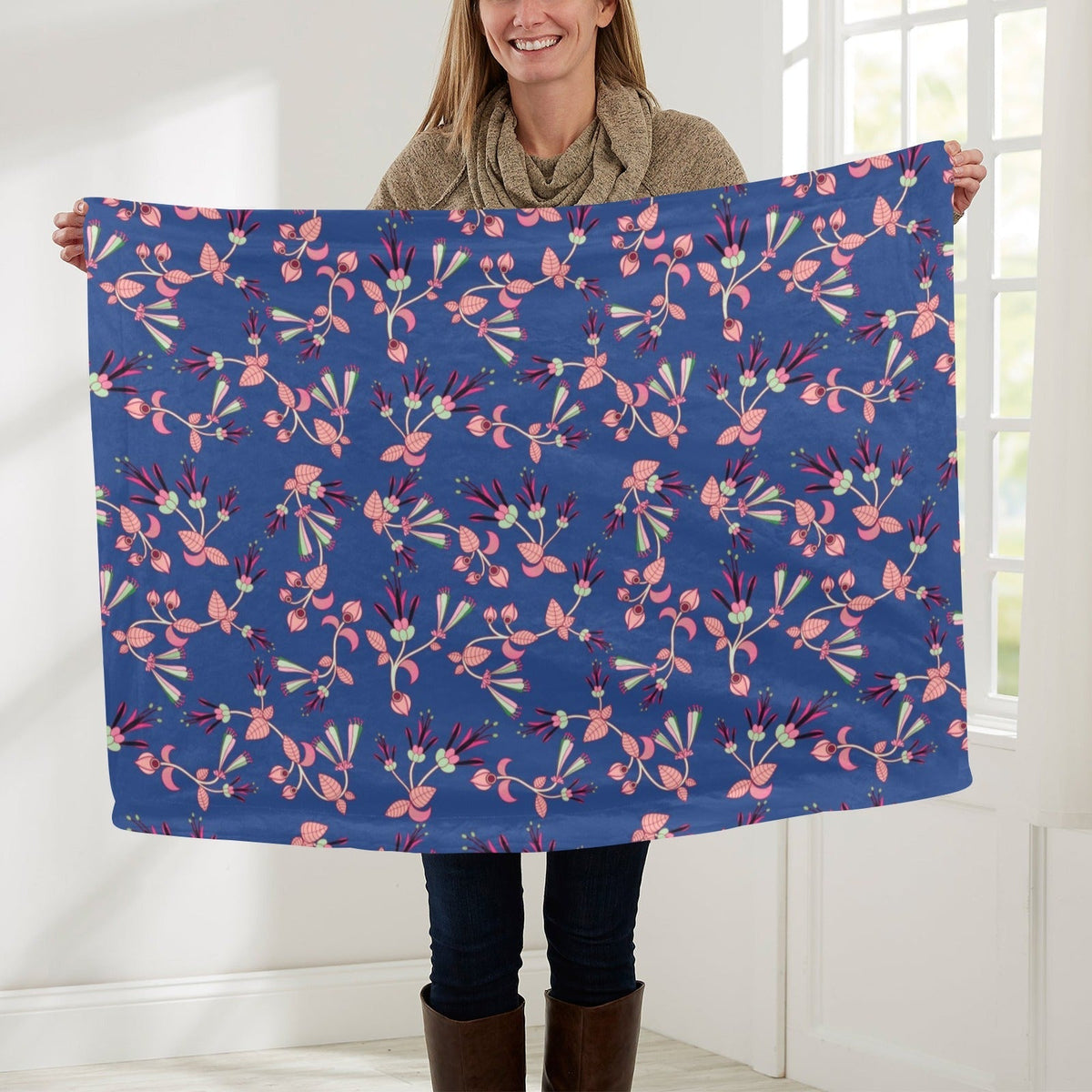 Swift Floral Peach Blue Small Baby Blanket by 49 Dzine