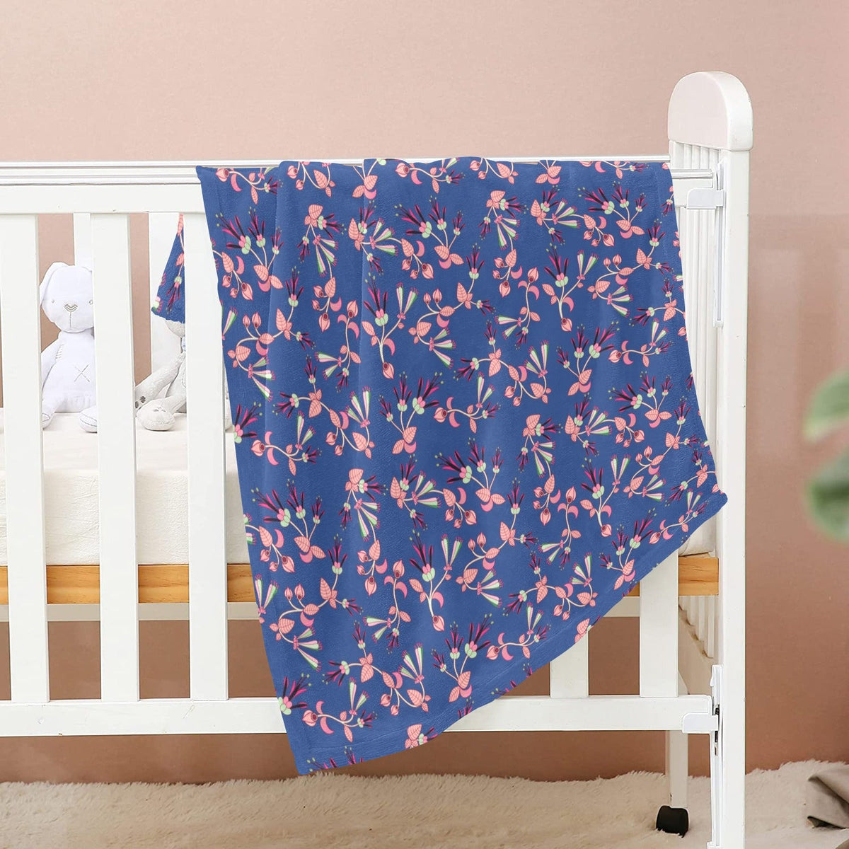 Swift Floral Peach Blue Small Baby Blanket by 49 Dzine (image 2)