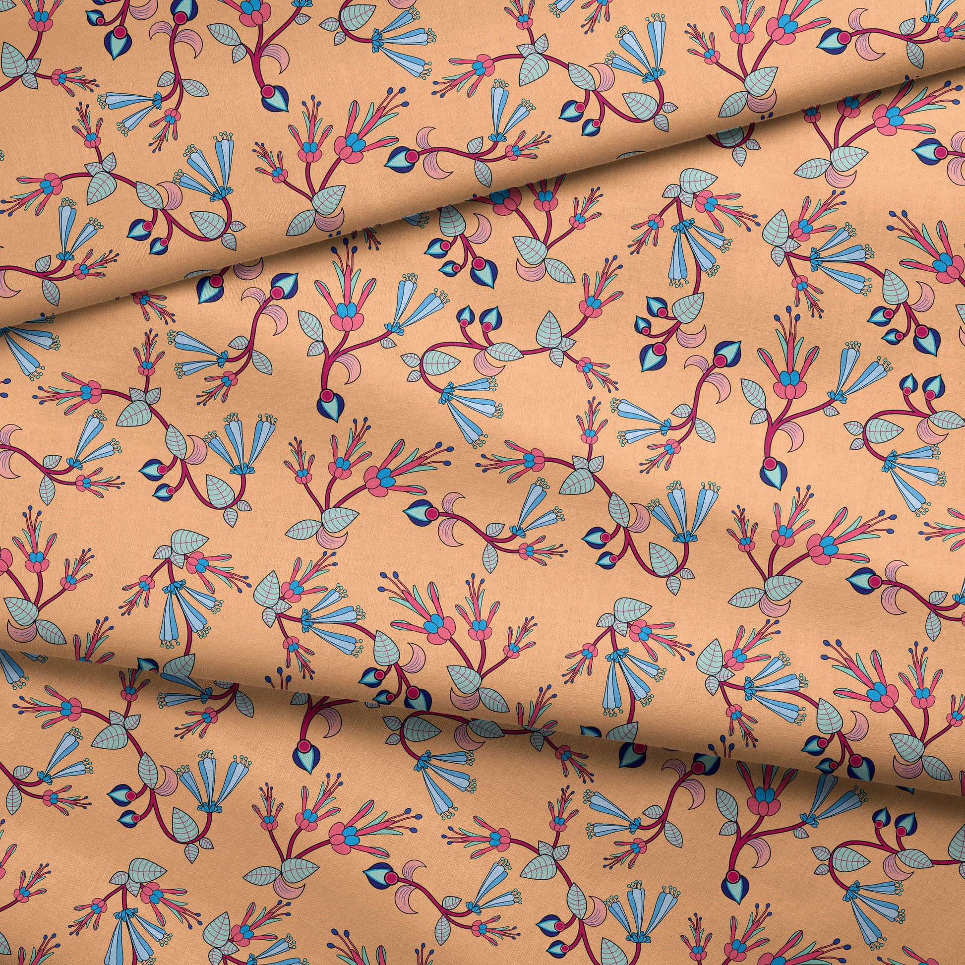 Swift Floral Peach Cotton Poplin Fabric By the Yard Fabric NBprintex 