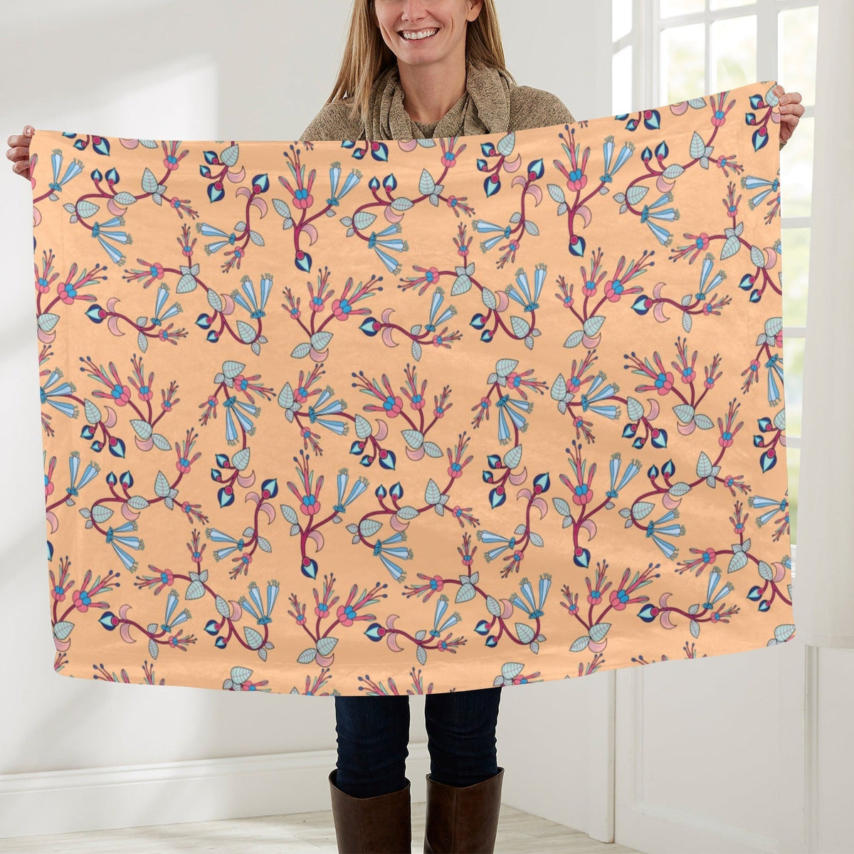 Swift Floral Peach Large Baby Blanket by 49 Dzine