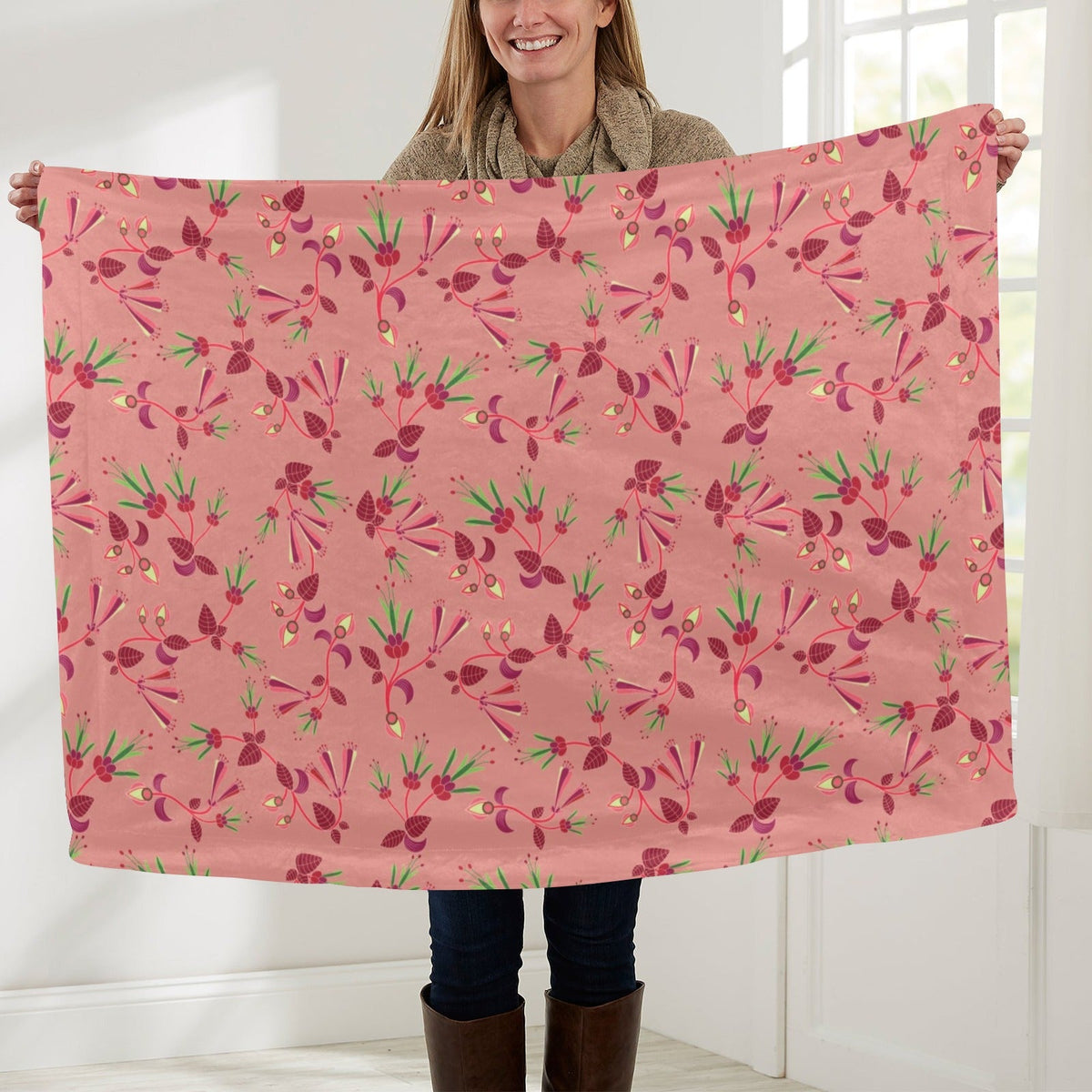 Swift Floral Peach Rouge Remix Large Baby Blanket by 49 Dzine