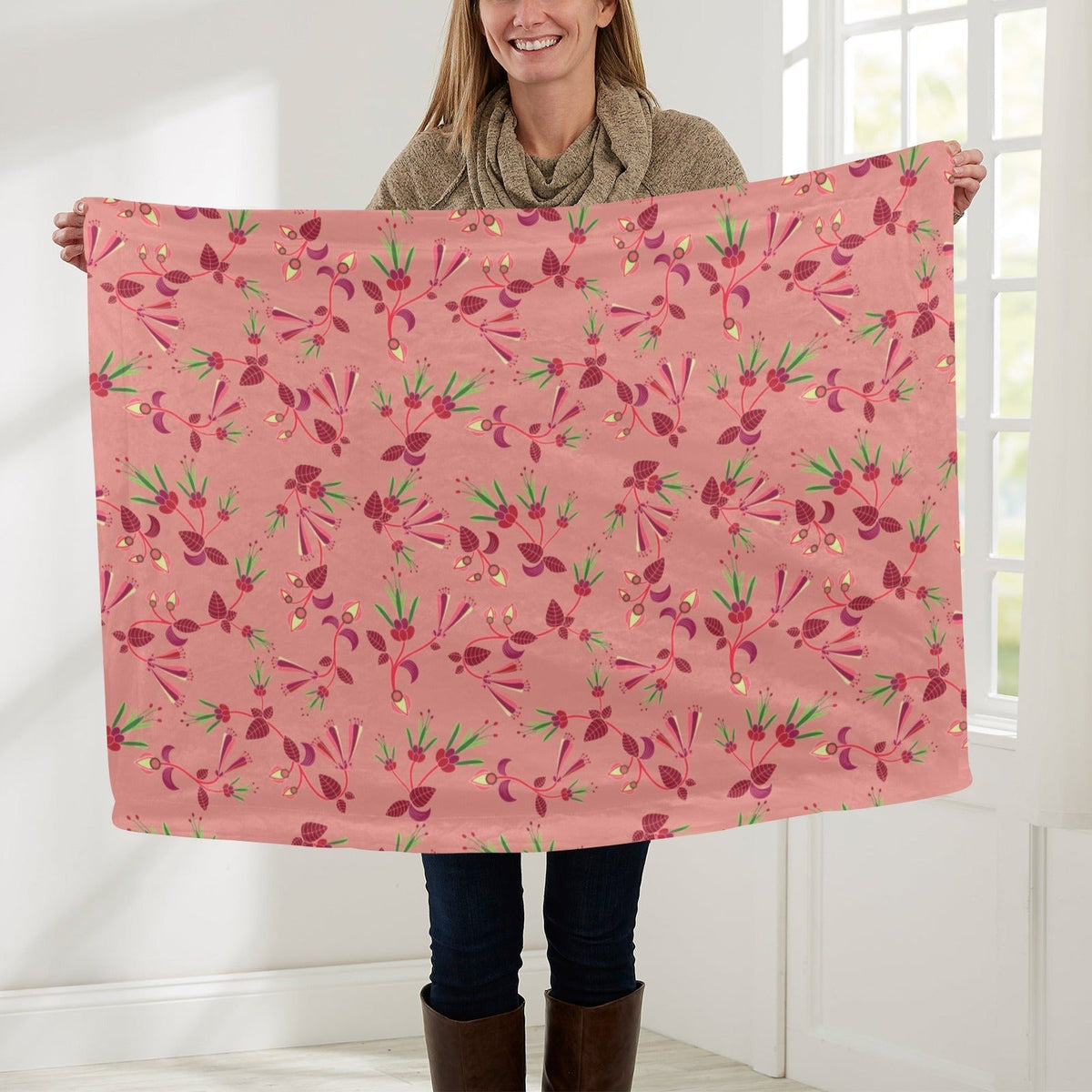 Swift Floral Peach Rouge Remix Small Baby Blanket by 49 Dzine