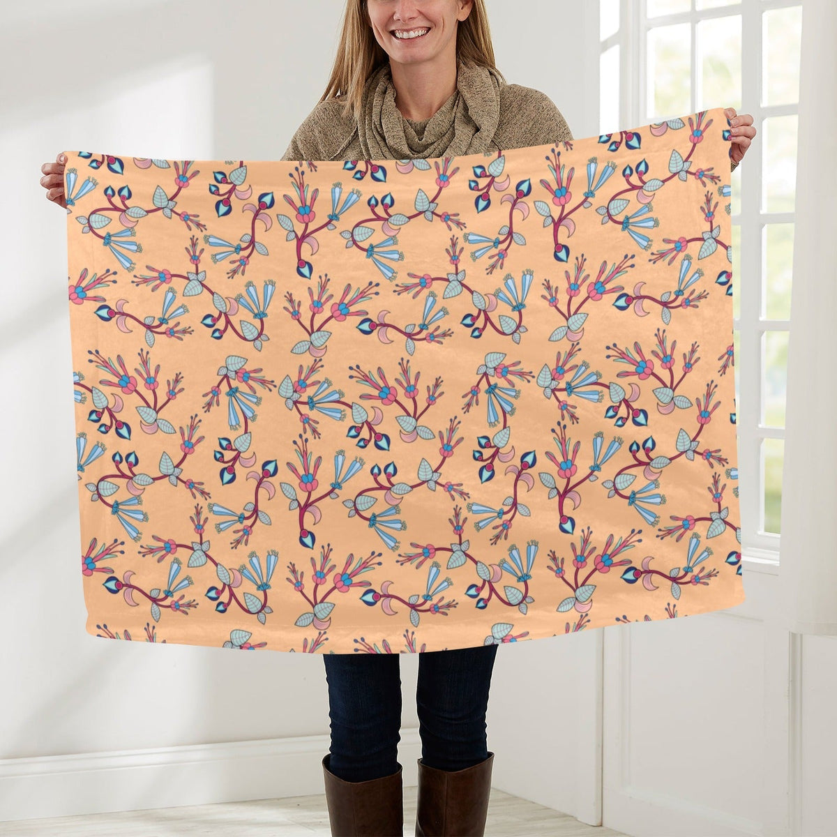 Swift Floral Peach Small Baby Blanket by 49 Dzine