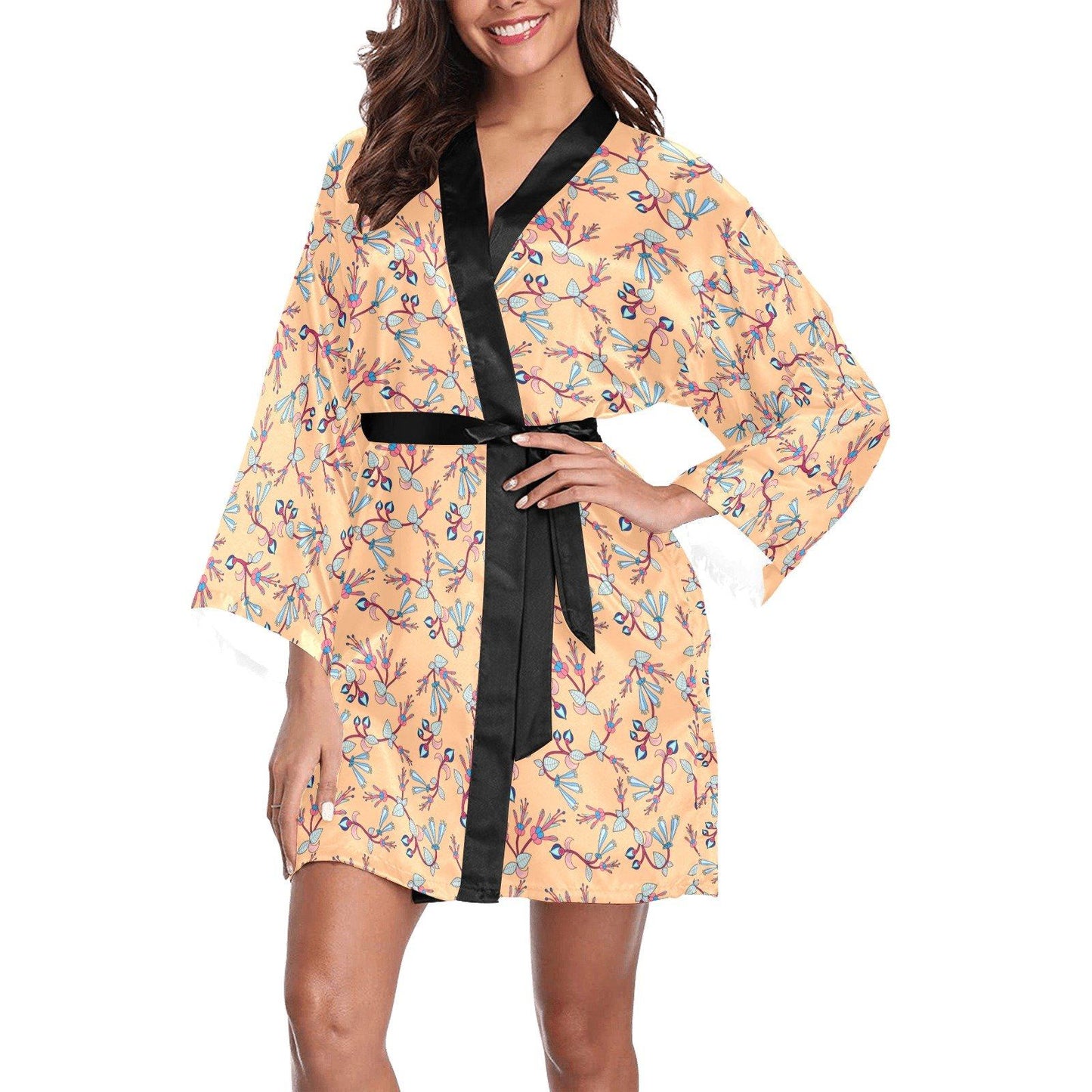 Swift Floral Peache Long Sleeve Kimono Robe Long Sleeve Kimono Robe e-joyer 