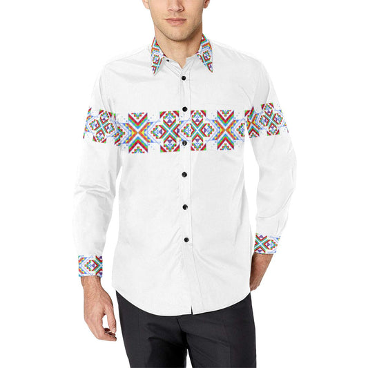 White Blanket Strip Casual Dress Shirt