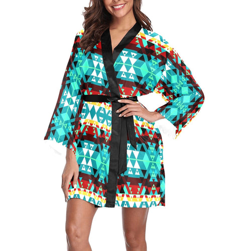 Writing on Stone Wheel Long Sleeve Kimono Robe Long Sleeve Kimono Robe e-joyer 